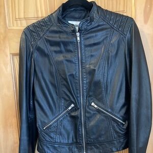 BB Dakota, black leather Moto style jacket